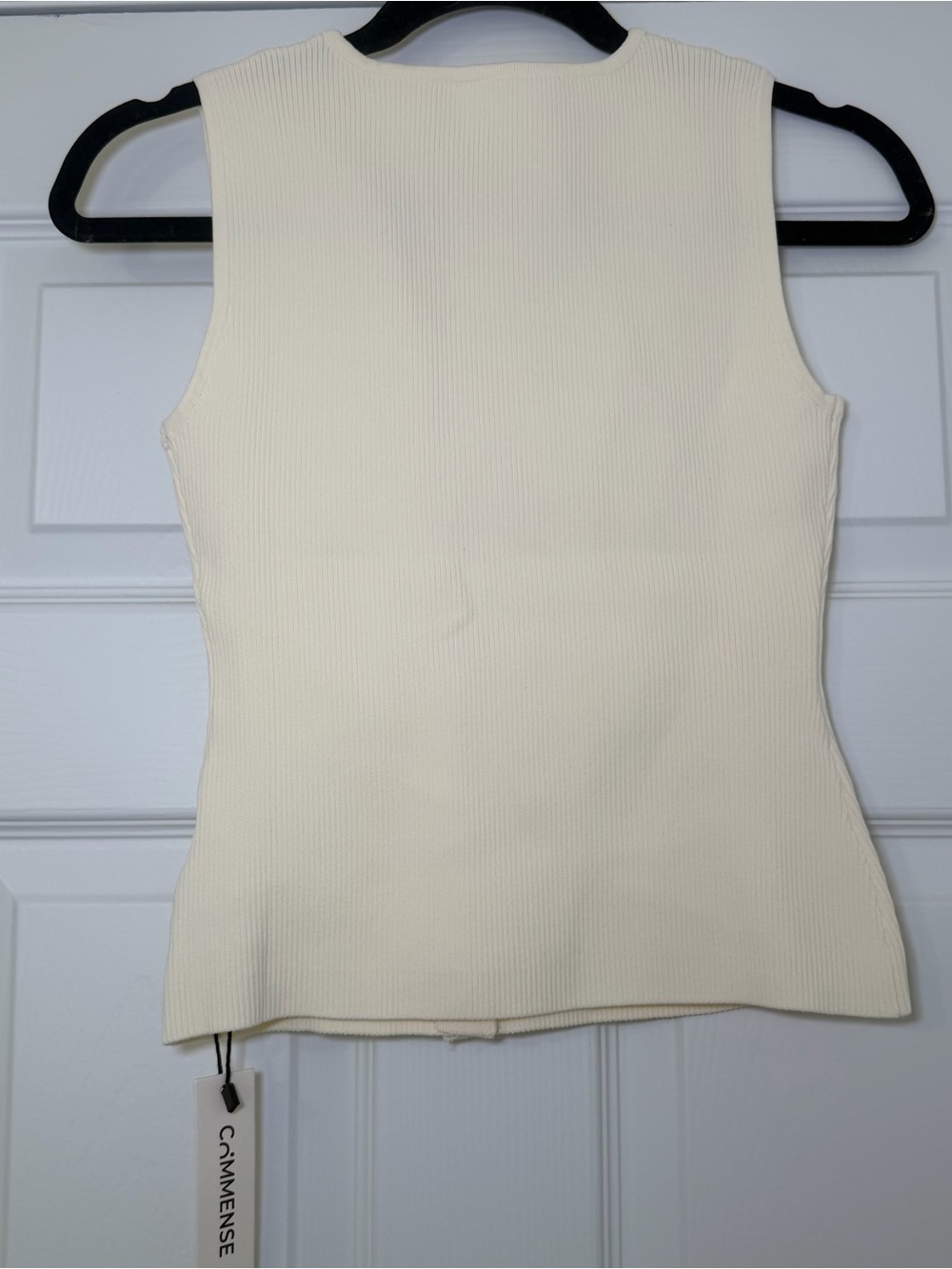 NWT Commense Sleeveless Cream Ribbed Button Front Top - Picture 4 of 5